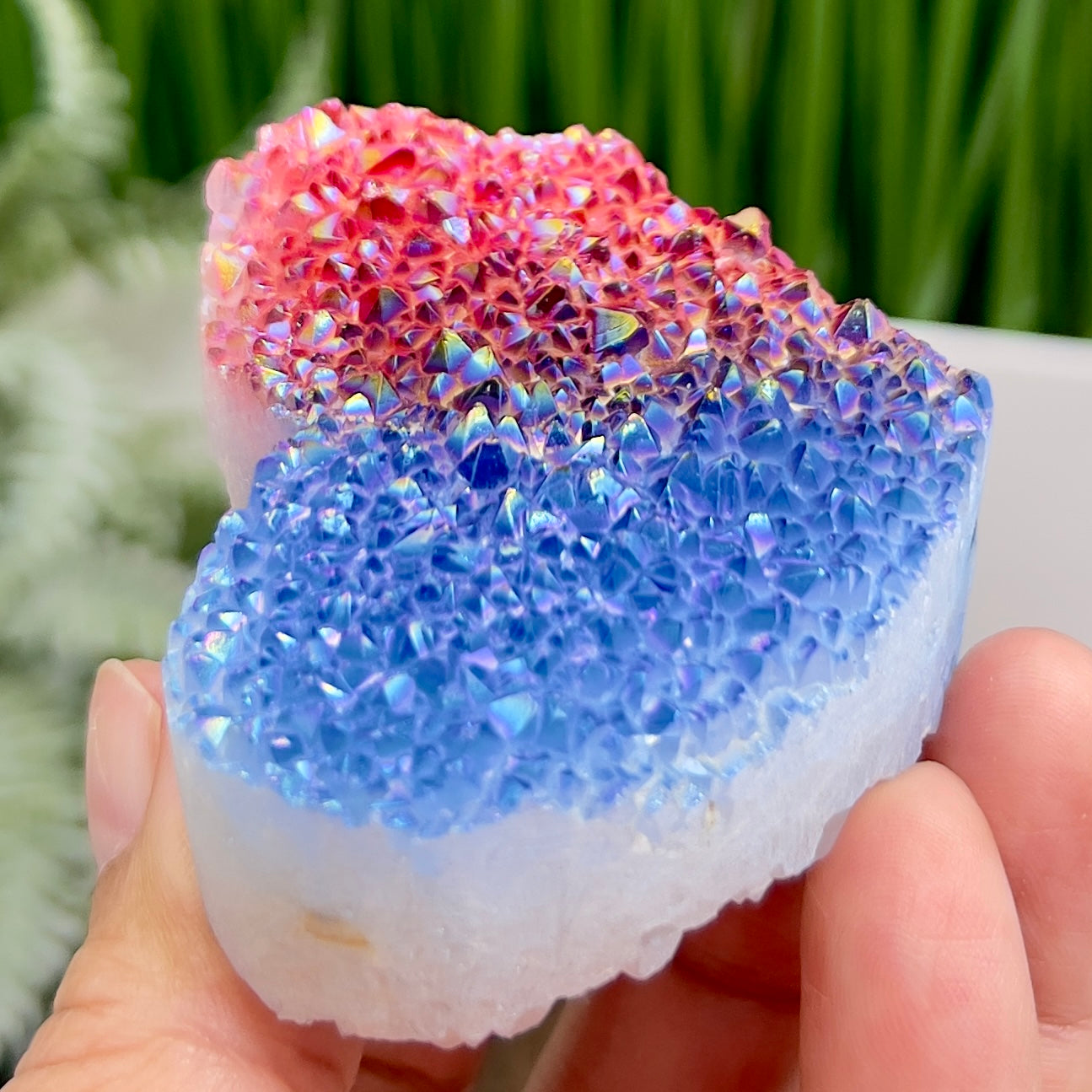 Quartz Heart Double Sided with Blue Red Angel Aura Healing Crystal Carving 146g