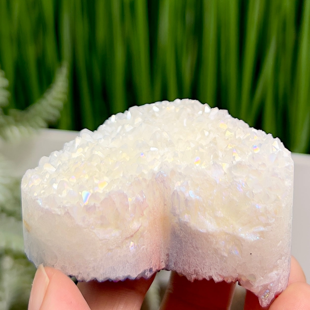 Quartz Heart Double Sided with Blue Red Angel Aura Healing Crystal Carving 146g