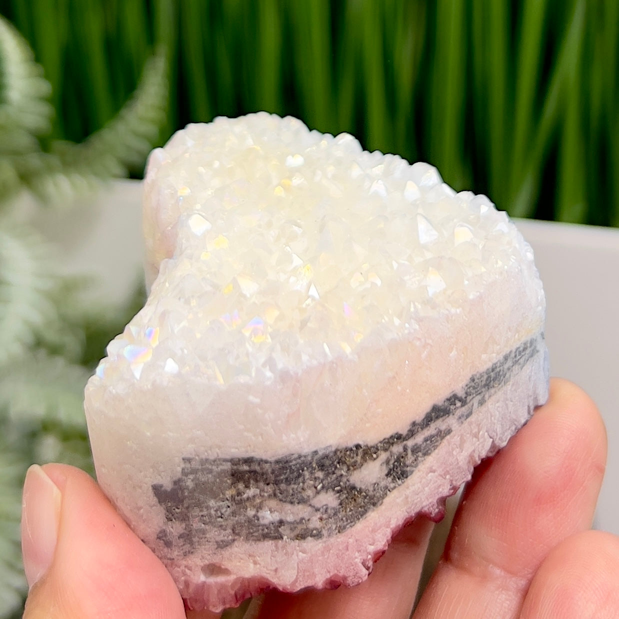 Quartz Heart Double Sided with Blue Red Angel Aura Healing Crystal Carving 146g