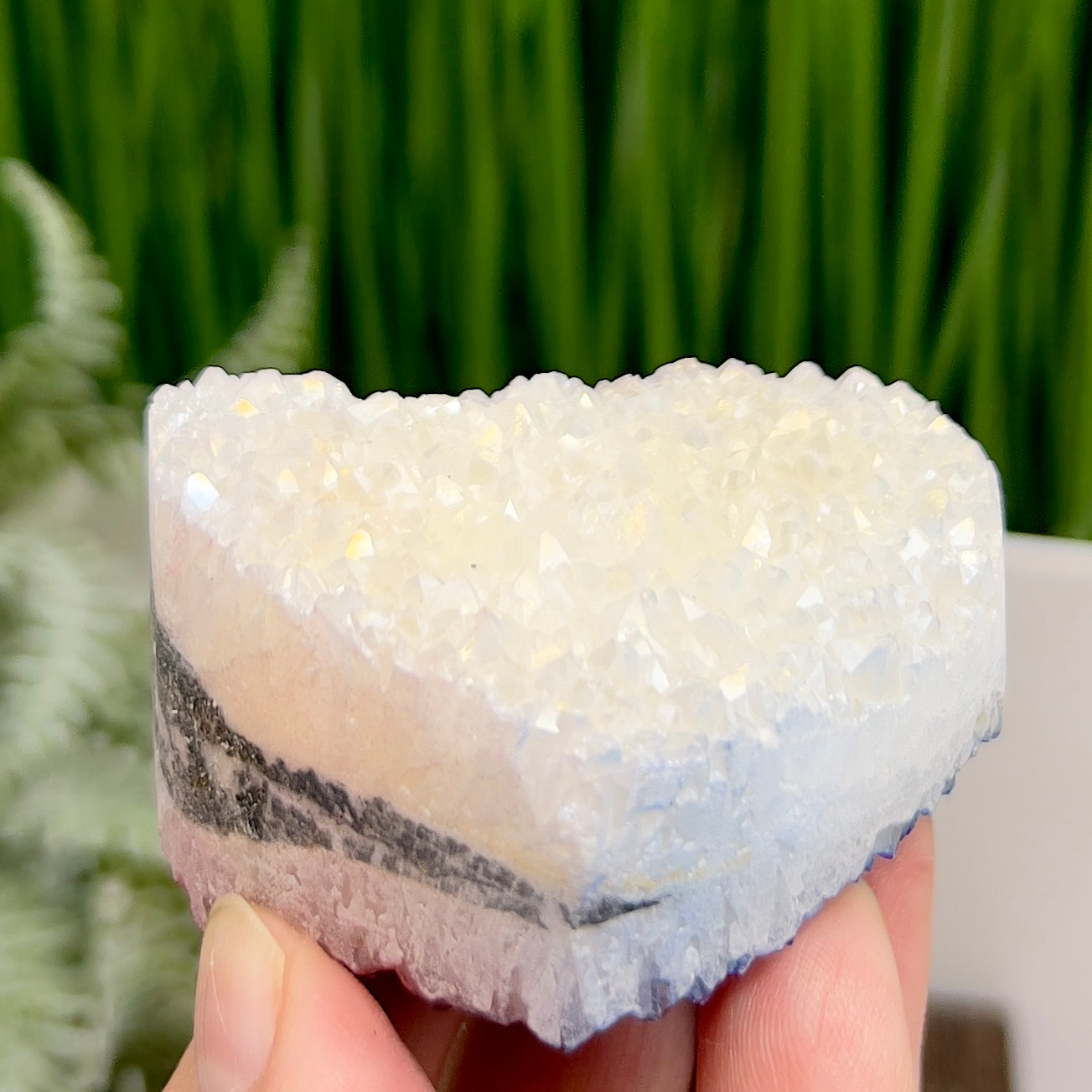 Quartz Heart Double Sided with Blue Red Angel Aura Healing Crystal Carving 146g