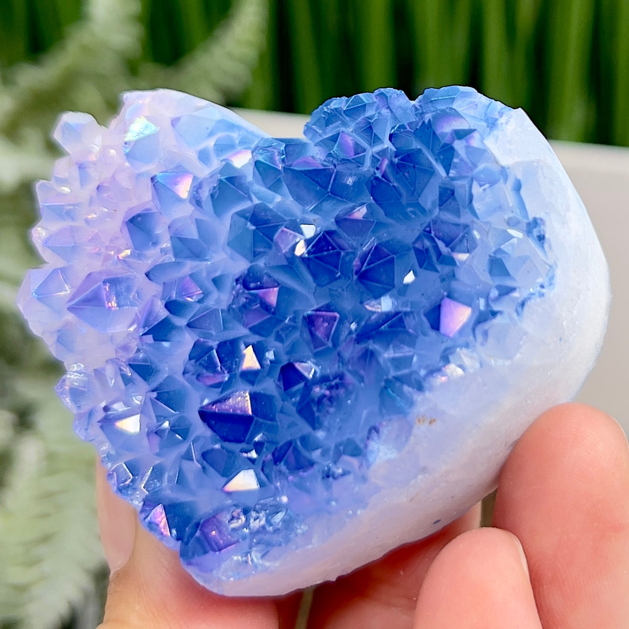 Quartz Heart with Blue Pink Angel Aura Healing Crystal Carving 134g