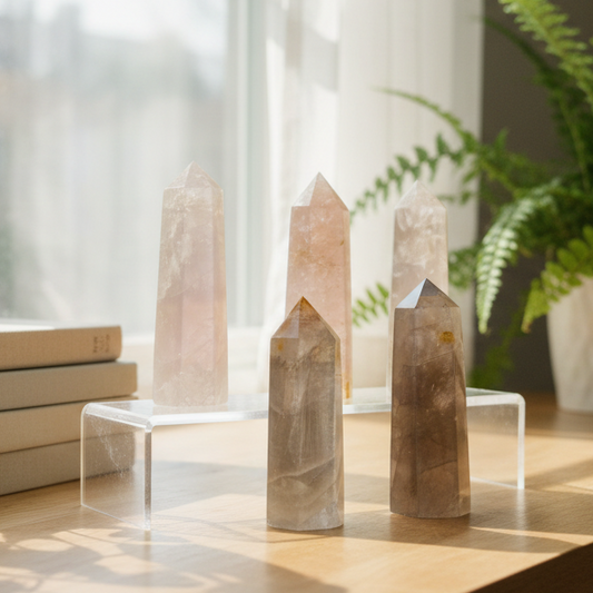 Blue Rose Quartz Golden Healer Quartz Points Towers Crystal YOU CHOOSE