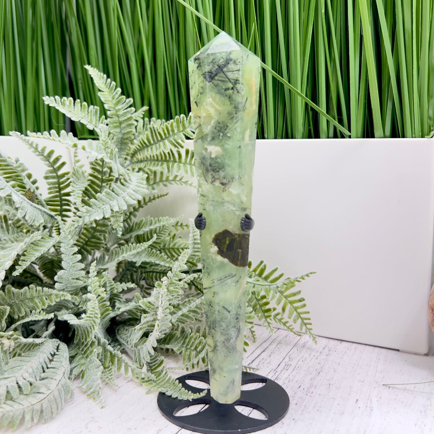 Prehnite with Epidote Wand with Stand Stone of Prophecy Crystal Carving 196g 172mm