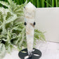 Rainbow Moonstone Black Tourmaline Wand with Stand Crystal Carving 101g 141mm