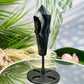 Black Agate Quartz Wand with Stand Healing Crystal Carving 85g 93mm