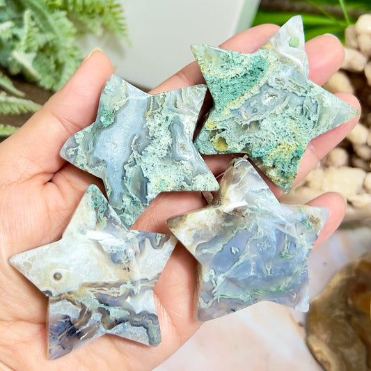 Moss Agate Stars DIY Pendant Jewellery Crystal Carving YOU CHOOSE