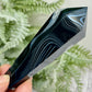 Black Agate Quartz Wand with Stand Healing Crystal Carving 85g 93mm