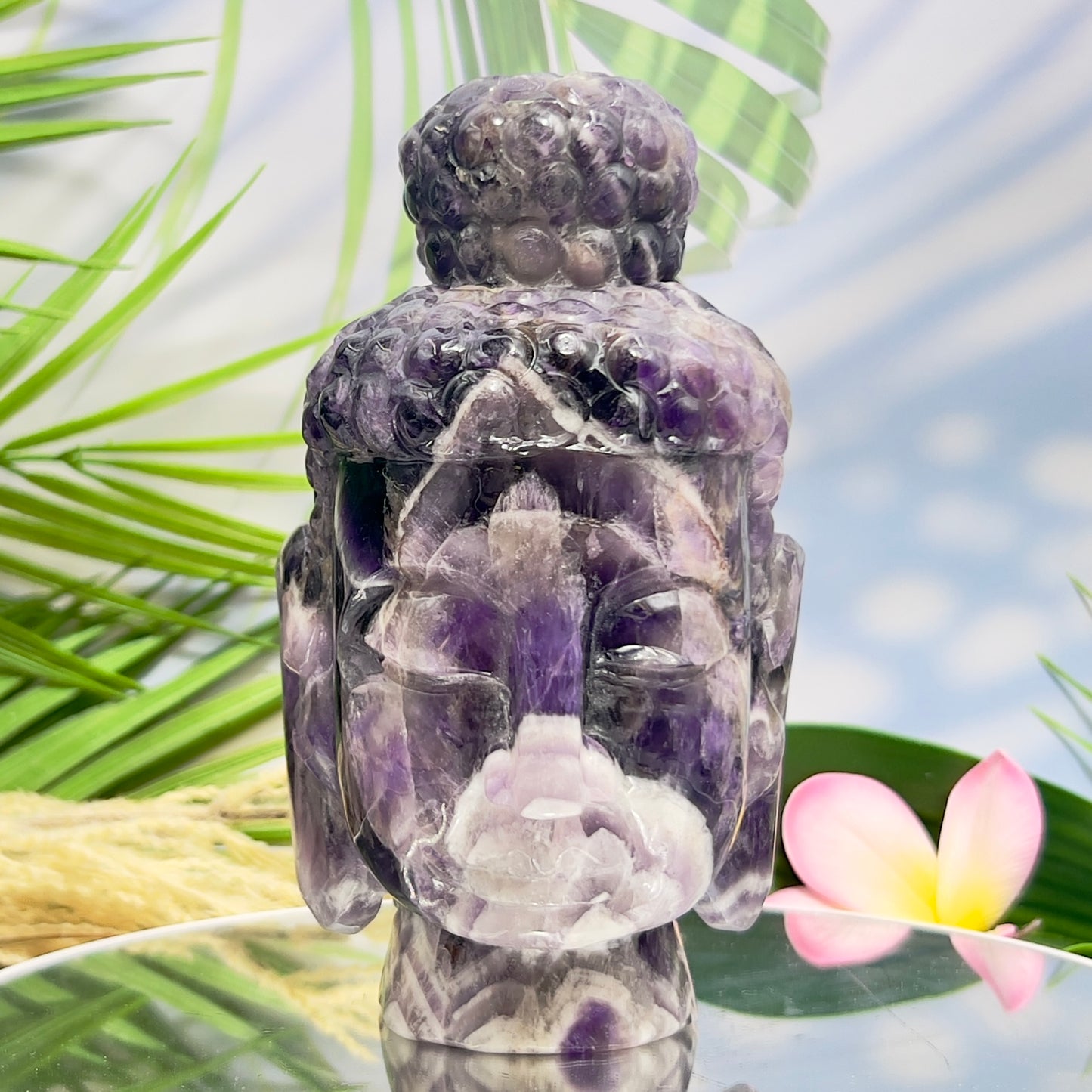 Chevron Dream Amethyst Crystal Buddha 1612g