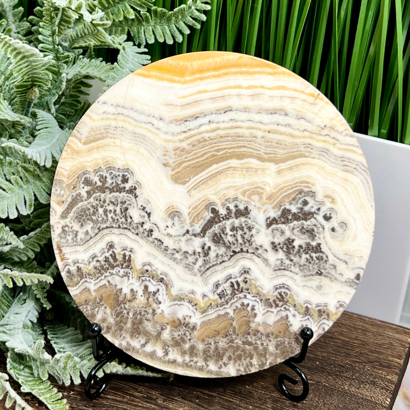 Dendritic Calcite Plate Slice with Stand Healing Crystal Carving 295g