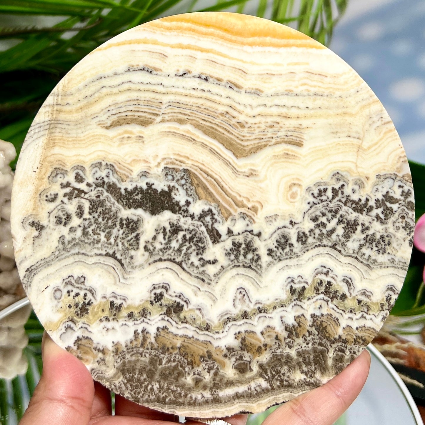 Dendritic Calcite Plate Slice with Stand Healing Crystal Carving 295g