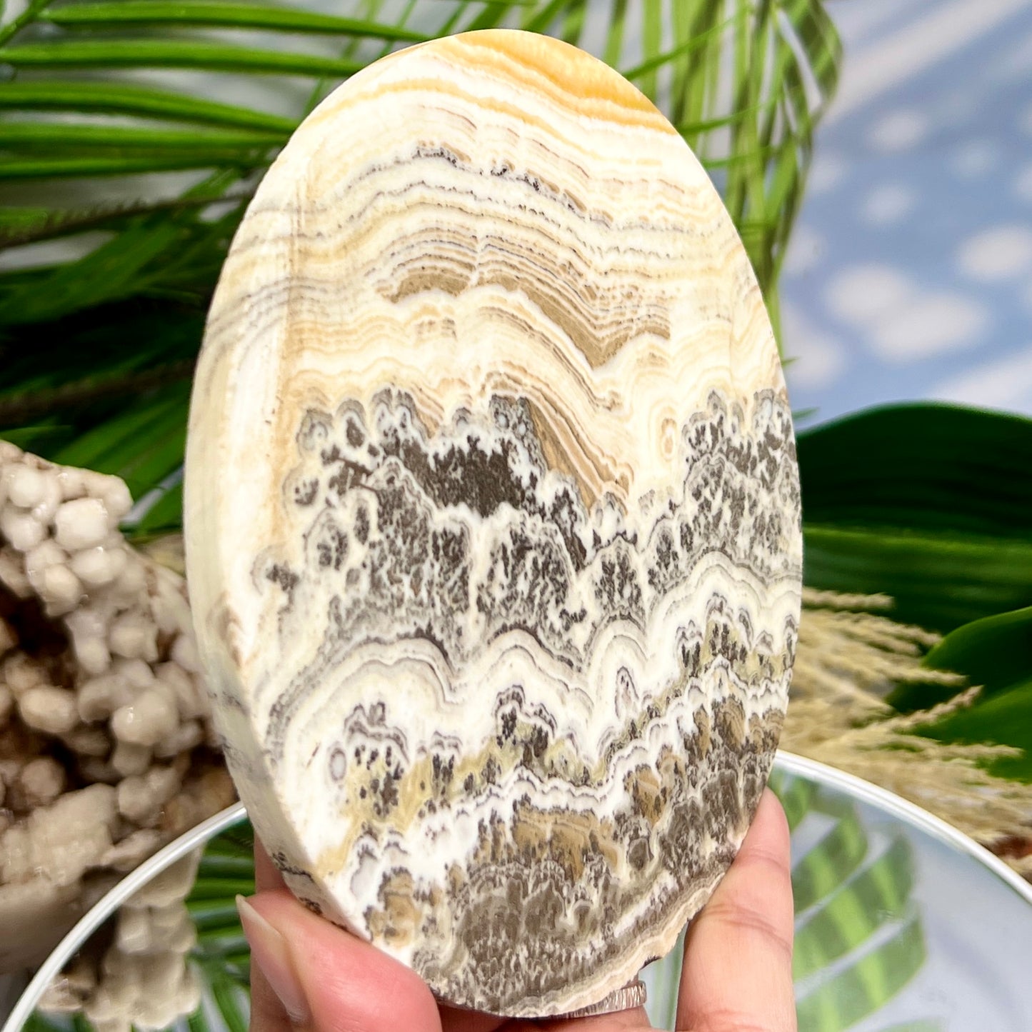 Dendritic Calcite Plate Slice with Stand Healing Crystal Carving 295g