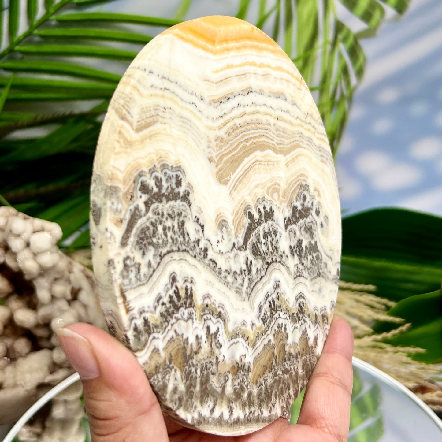 Dendritic Calcite Plate Slice with Stand Healing Crystal Carving 295g