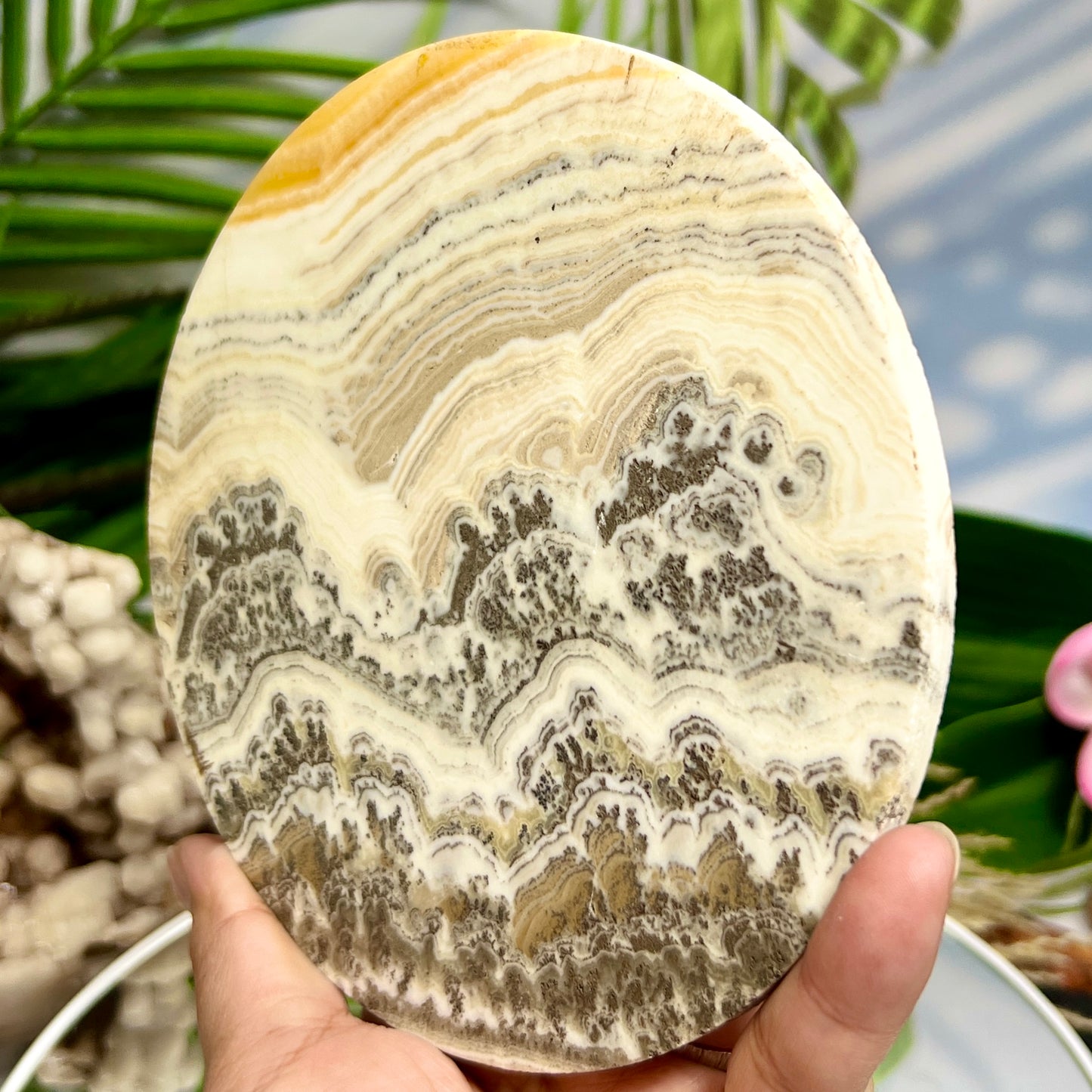 Dendritic Calcite Plate Slice with Stand Healing Crystal Carving 295g