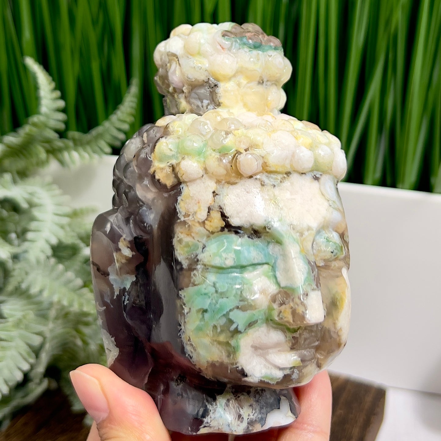 Green Sakura Cherry Blossom Flower Agate Buddha Rare Crystal 688g