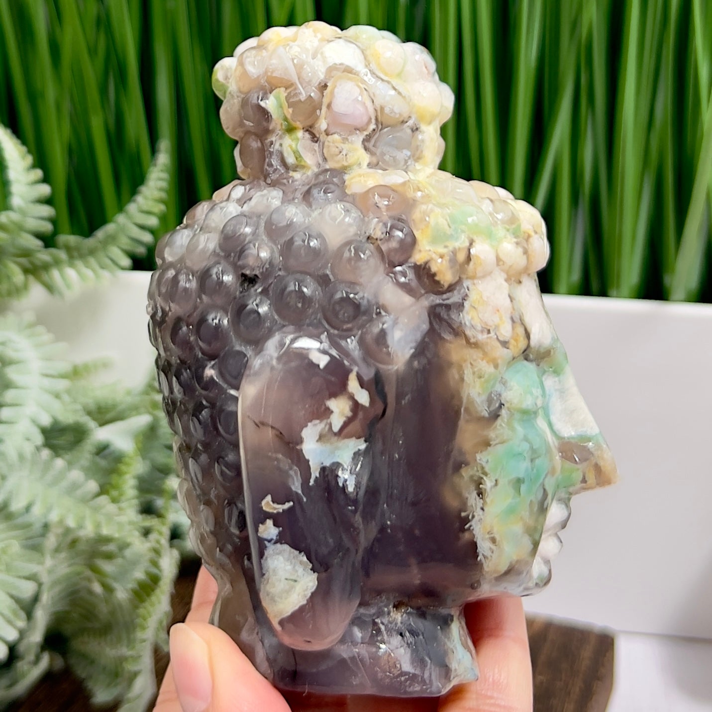Green Sakura Cherry Blossom Flower Agate Buddha Rare Crystal 688g