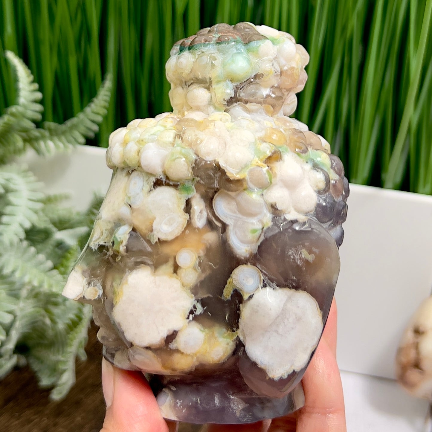Green Sakura Cherry Blossom Flower Agate Buddha Rare Crystal 688g