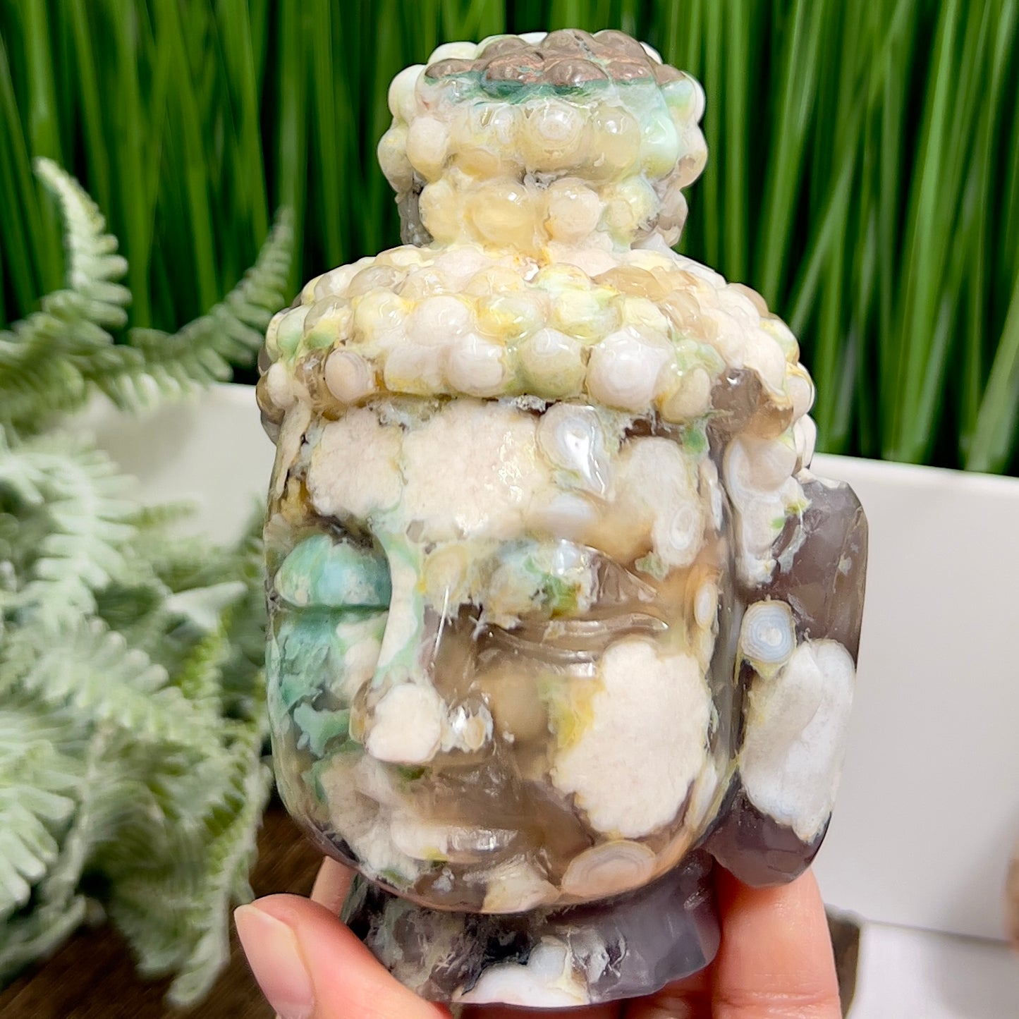 Green Sakura Cherry Blossom Flower Agate Buddha Rare Crystal 688g