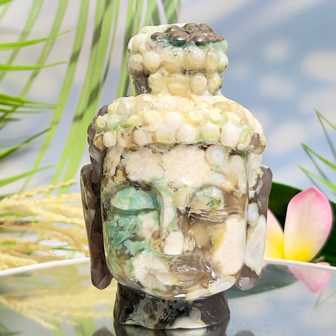 Green Sakura Cherry Blossom Flower Agate Buddha Rare Crystal 688g