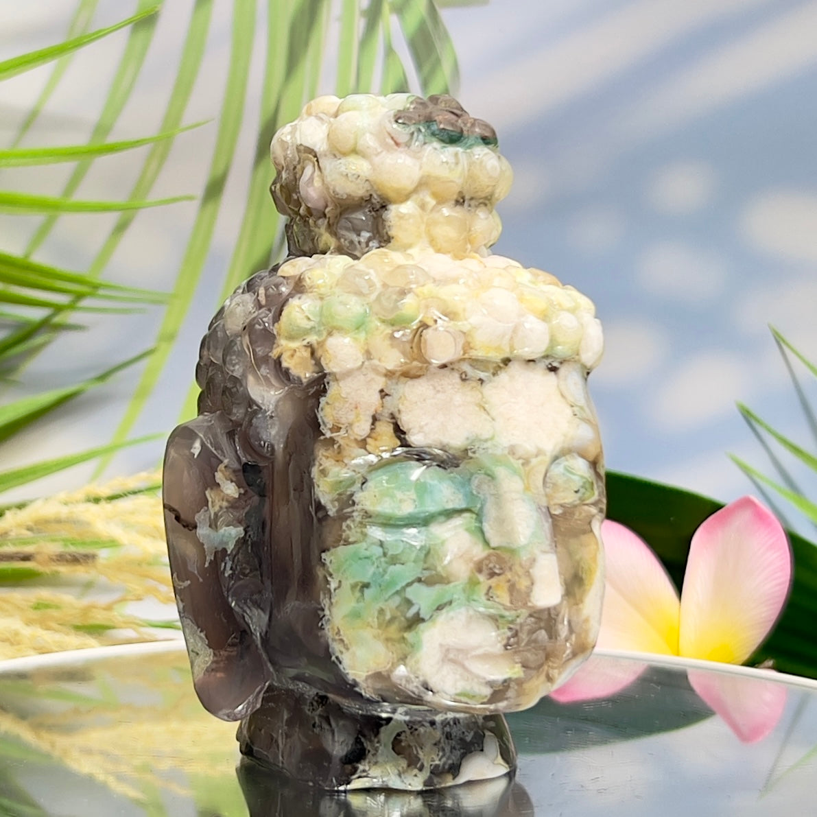 Green Sakura Cherry Blossom Flower Agate Buddha Rare Crystal 688g
