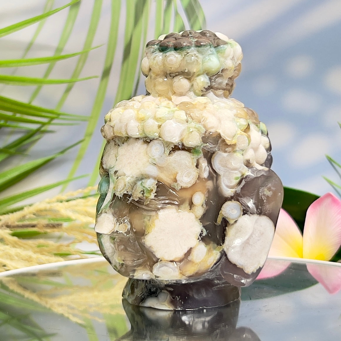 Green Sakura Cherry Blossom Flower Agate Buddha Rare Crystal 688g