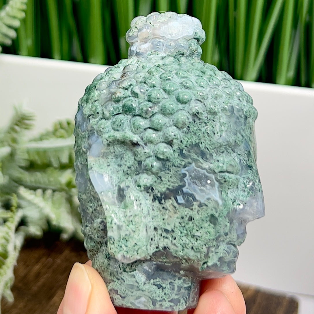 Moss Agate Buddha Crystal 218g