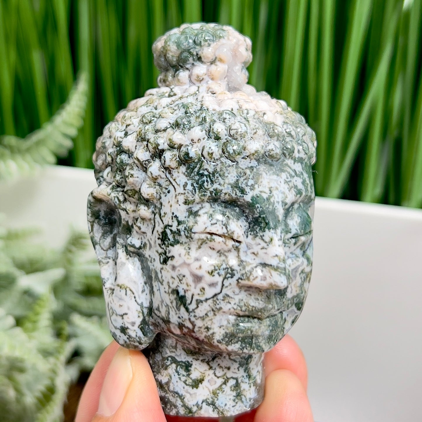 Moss Agate Buddha Crystal 238g