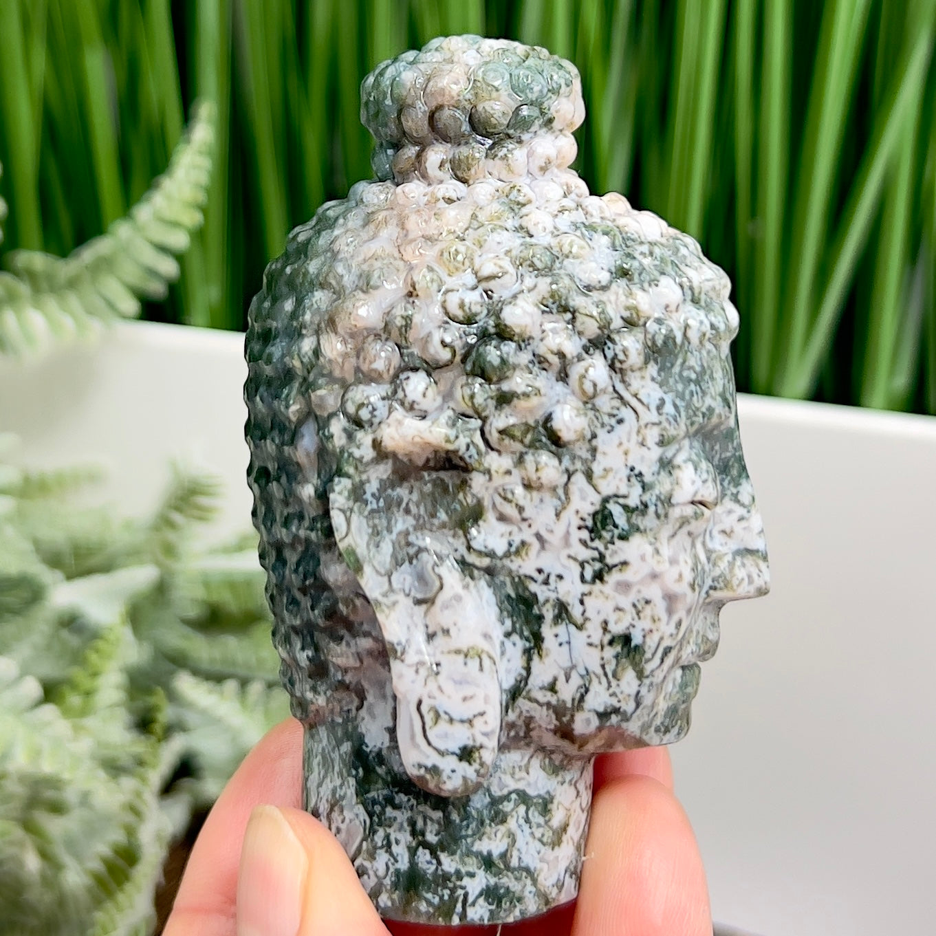 Moss Agate Buddha Crystal 238g