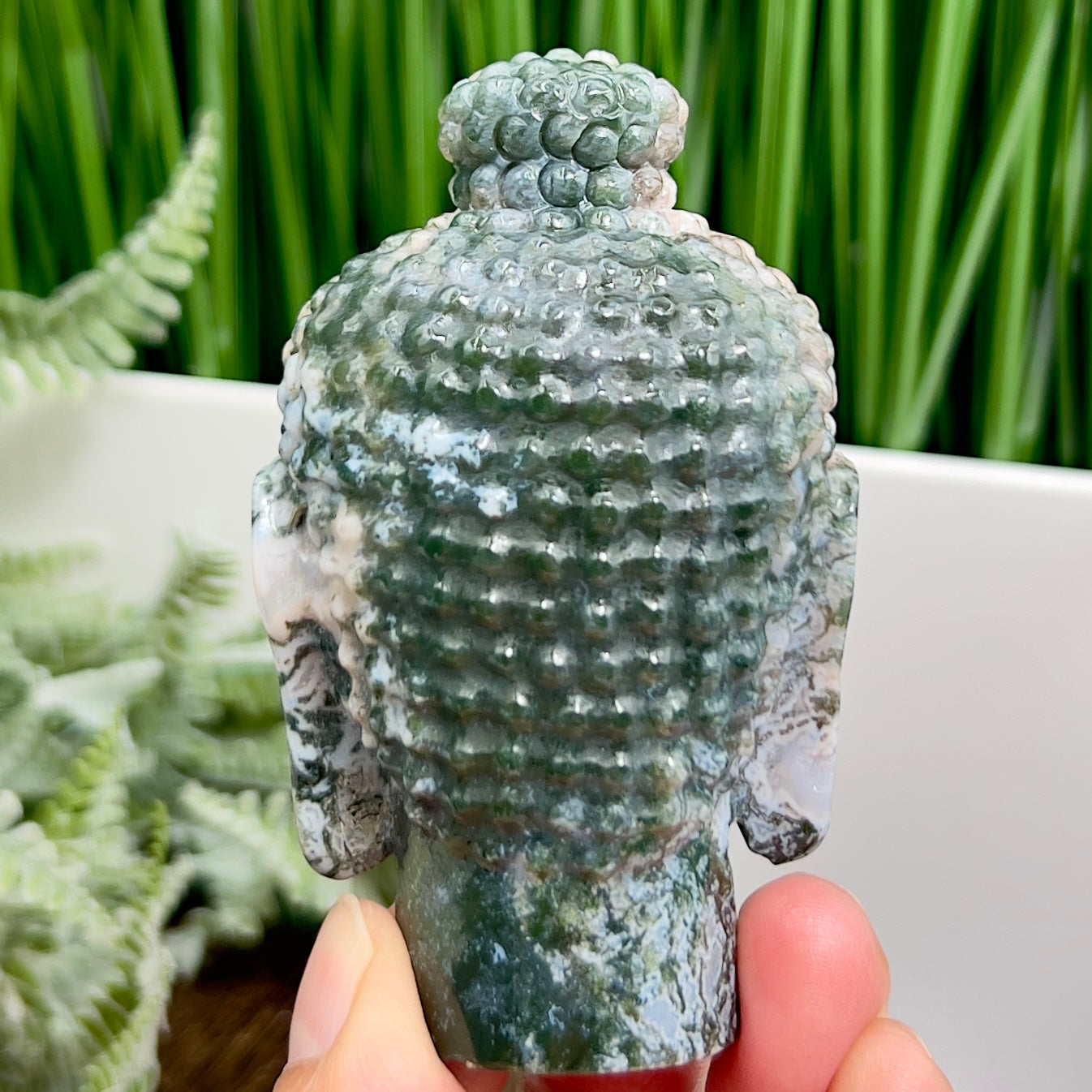 Moss Agate Buddha Crystal 238g
