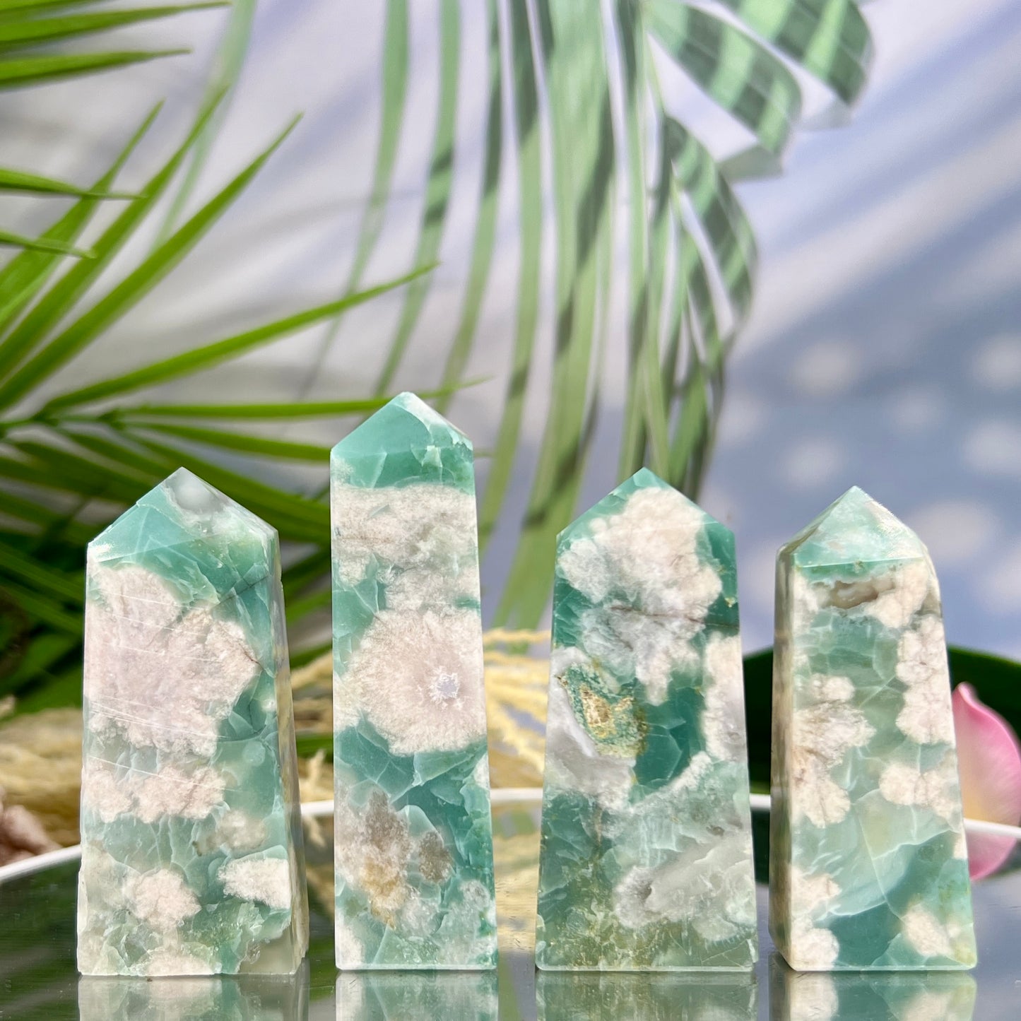 Green Flower Agate Sakura RARE Points Towers Crystal Generators YOU CHOOSE