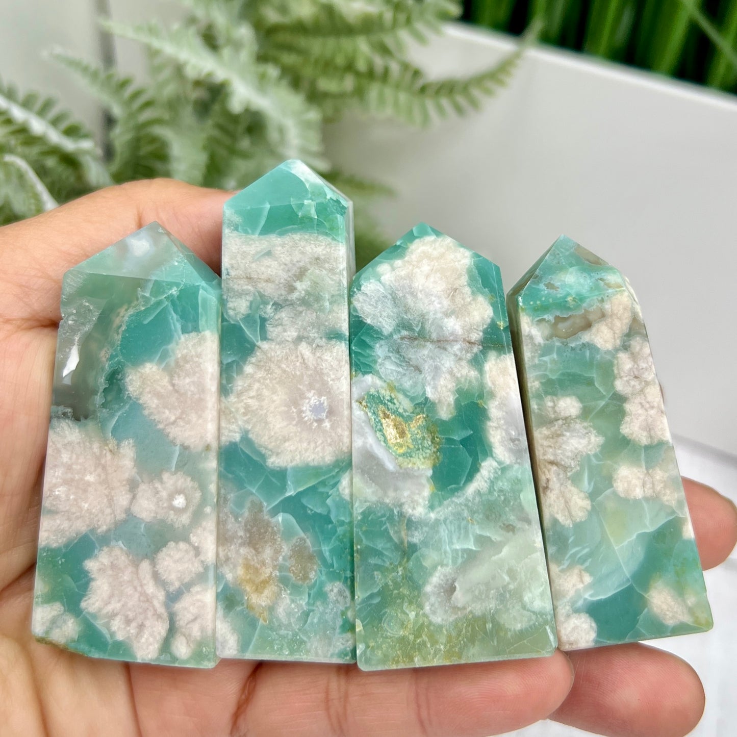 Green Flower Agate Sakura RARE Points Towers Crystal Generators YOU CHOOSE