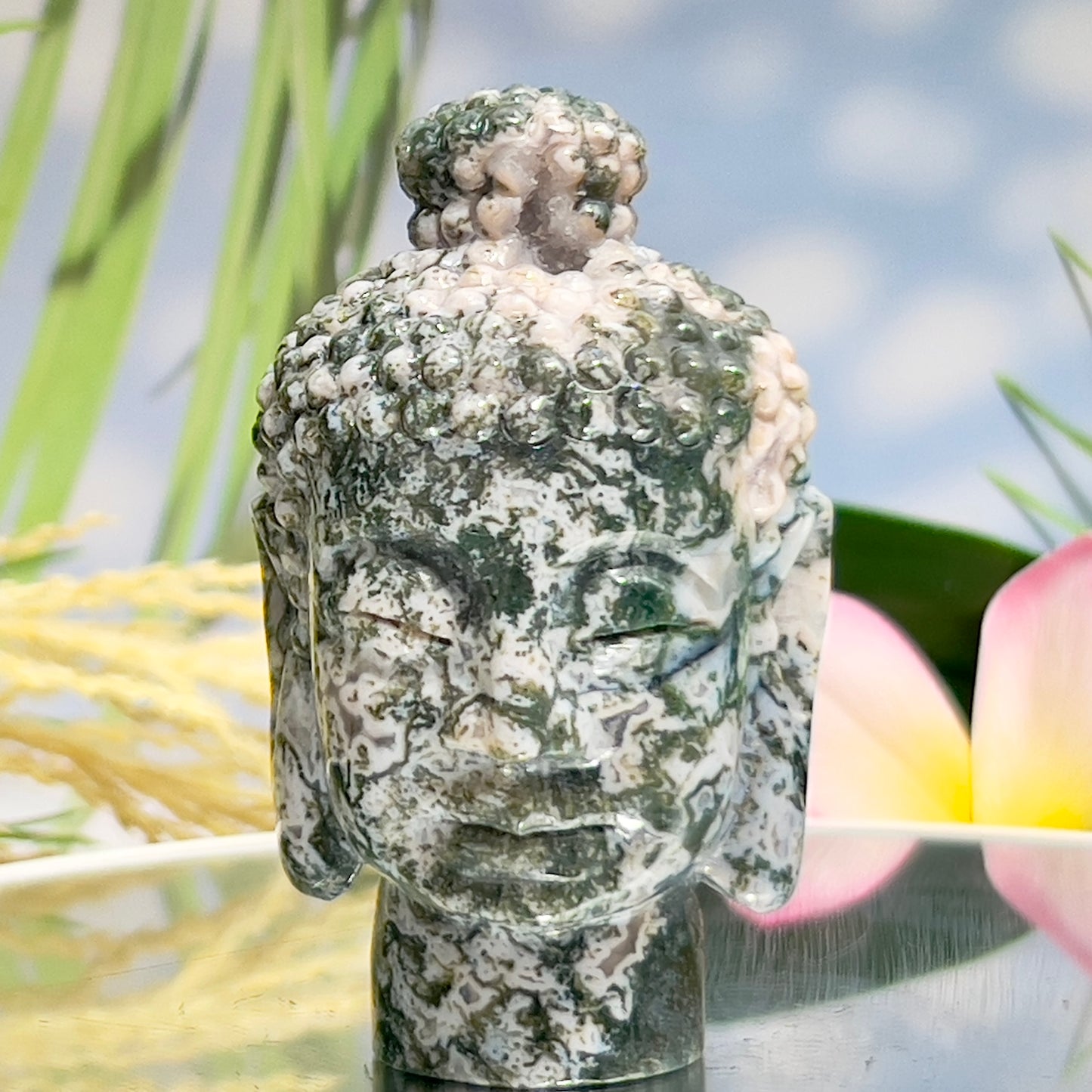 Moss Agate Buddha Crystal 238g