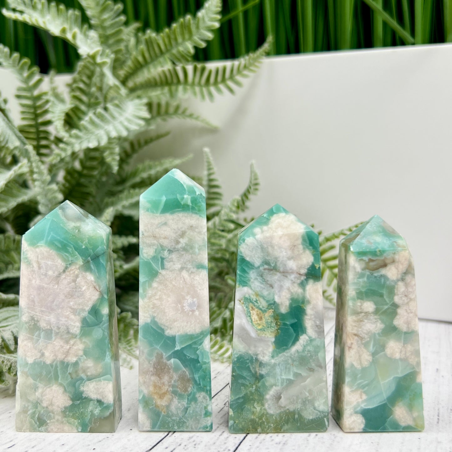Green Flower Agate Sakura RARE Points Towers Crystal Generators YOU CHOOSE