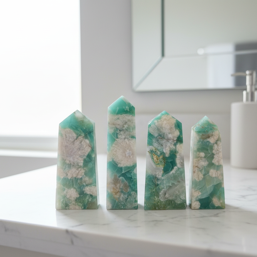Green Flower Agate Sakura RARE Points Towers Crystal Generators YOU CHOOSE