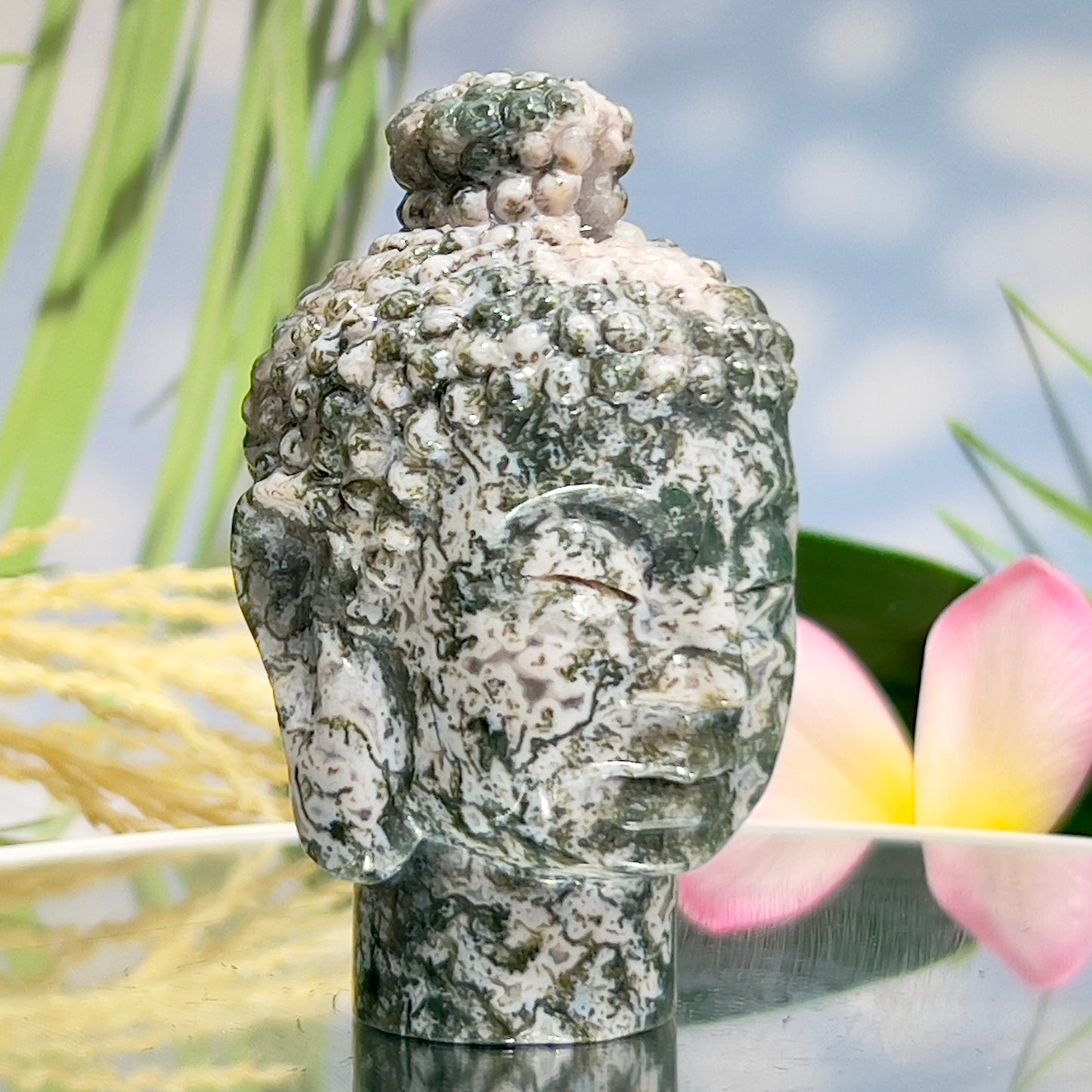 Moss Agate Buddha Crystal 238g