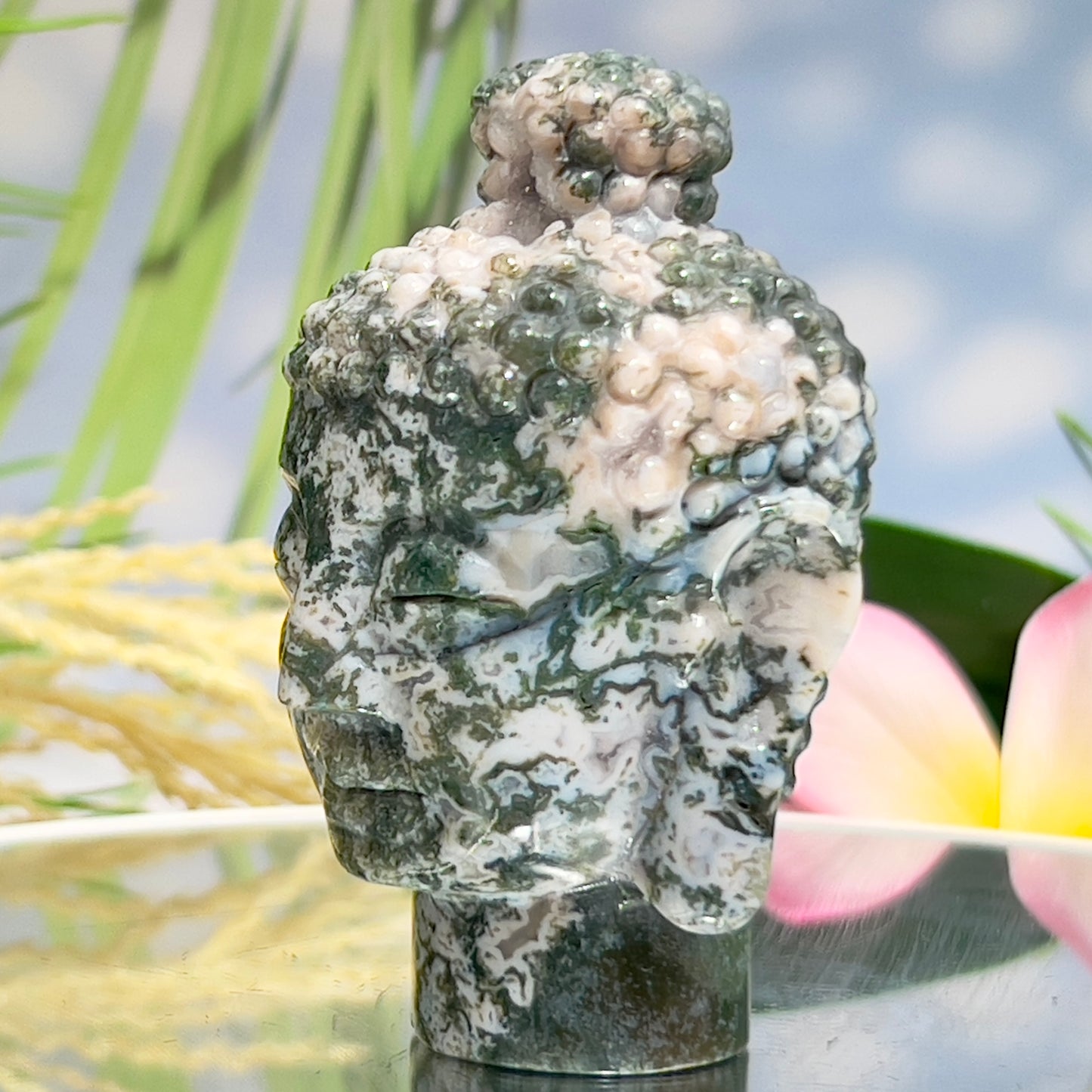 Moss Agate Buddha Crystal 238g