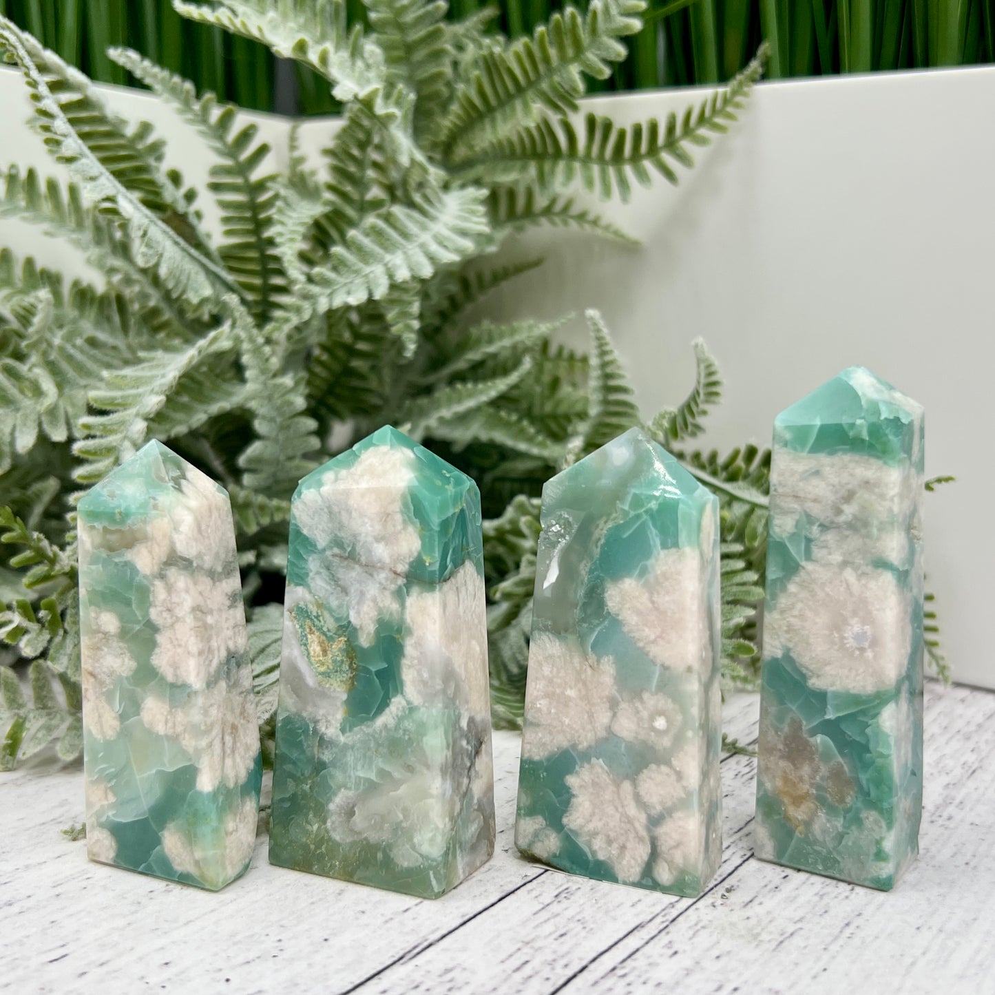 Green Flower Agate Sakura RARE Points Towers Crystal Generators YOU CHOOSE