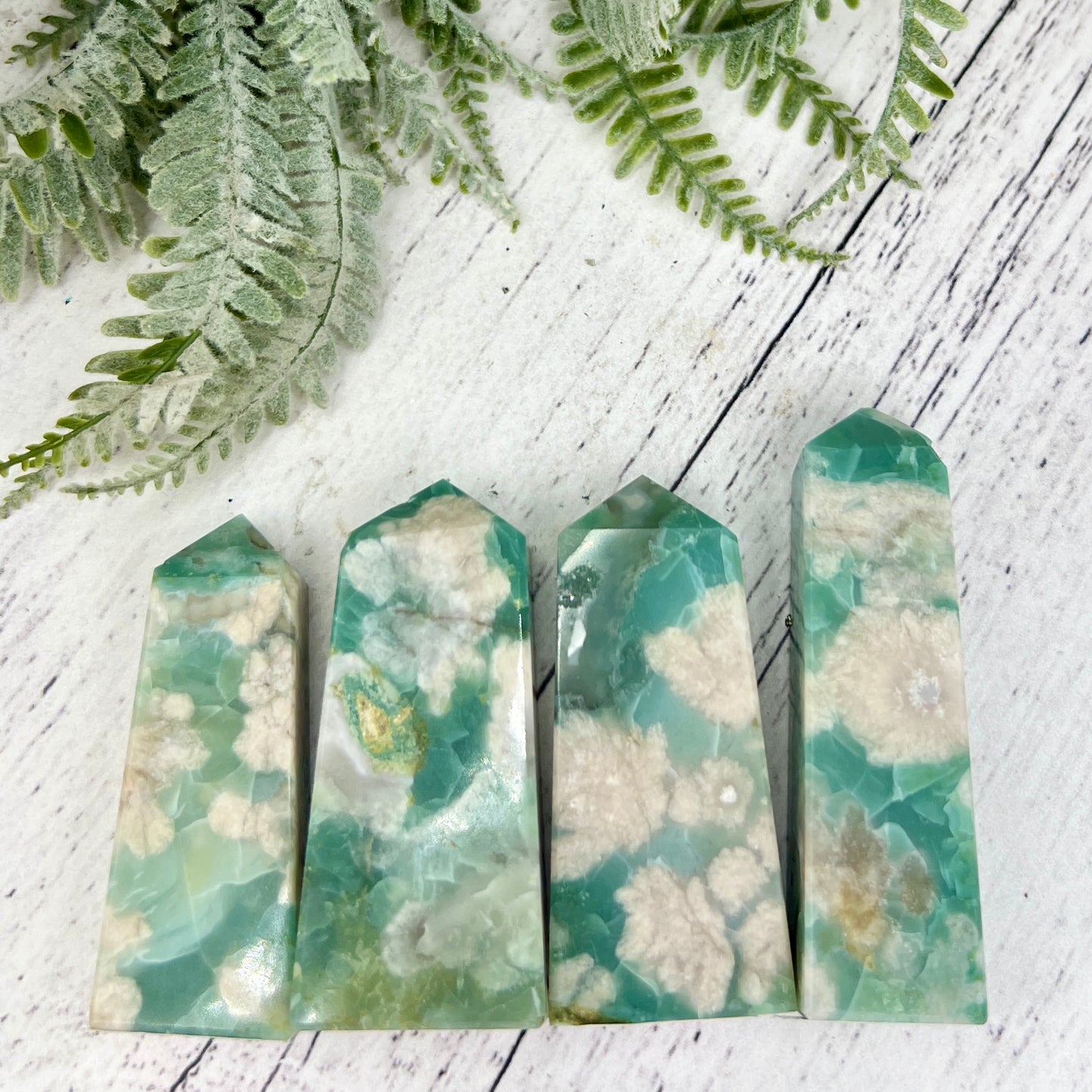 Green Flower Agate Sakura RARE Points Towers Crystal Generators YOU CHOOSE
