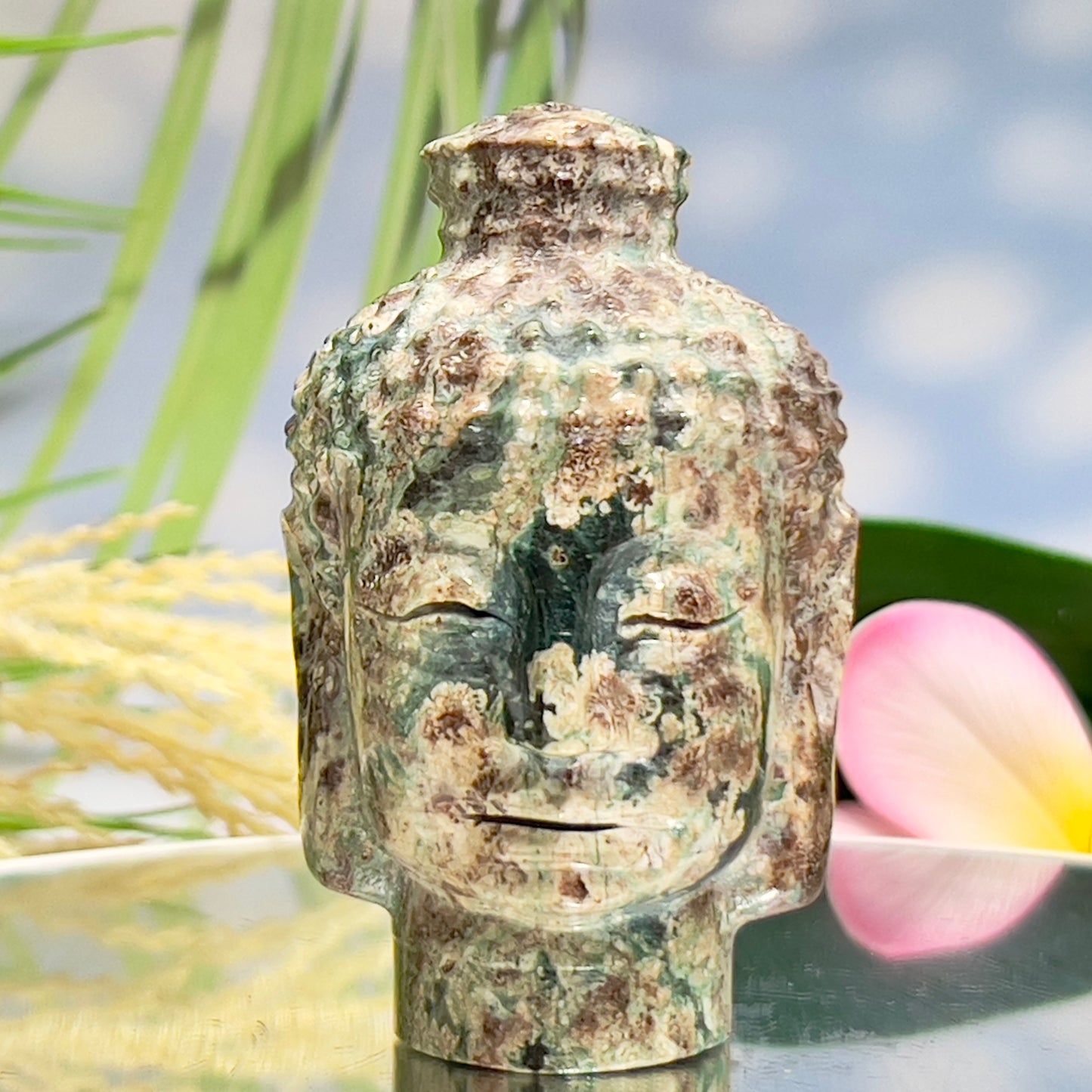 Russian Flower Cherry Blossom Jasper Buddha Rare Crystal 248g