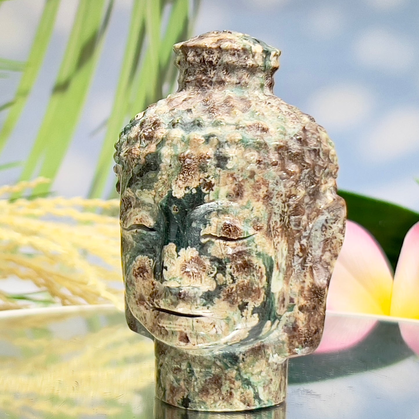 Russian Flower Cherry Blossom Jasper Buddha Rare Crystal 248g