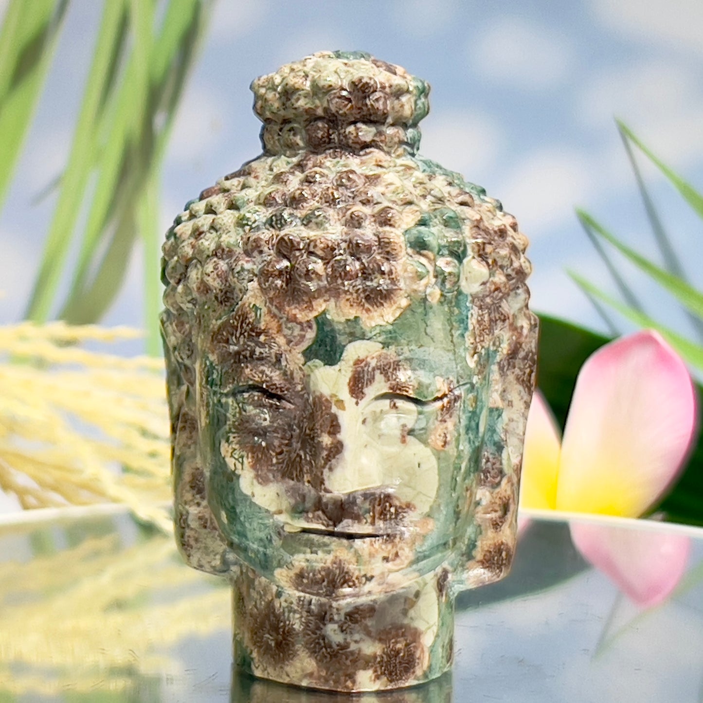 Russian Flower Cherry Blossom Jasper Buddha Rare Crystal 254g
