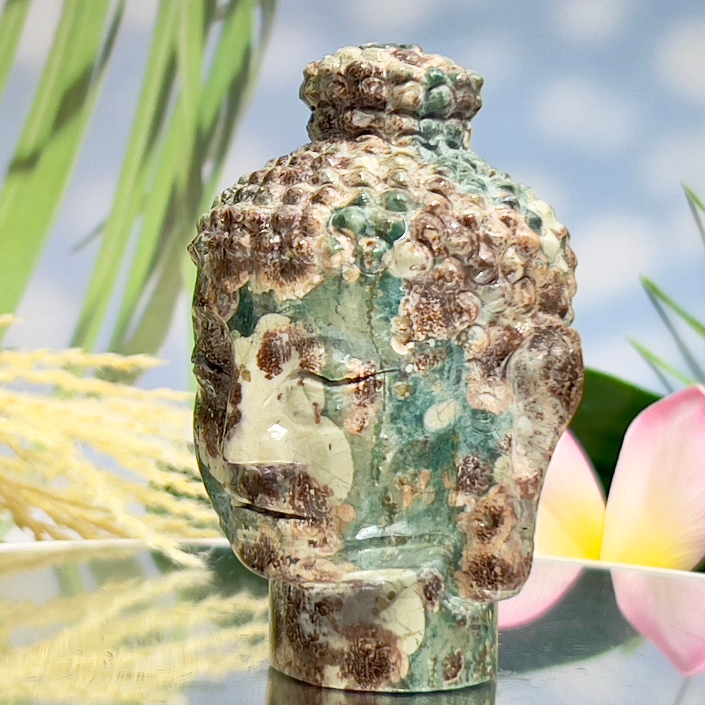 Russian Flower Cherry Blossom Jasper Buddha Rare Crystal 254g