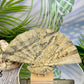 Picture Jasper Gemstone Fan with Stand Crystal Carving 619g