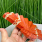 Red Jasper Gemstone Fan with Stand Crystal Carving 641g