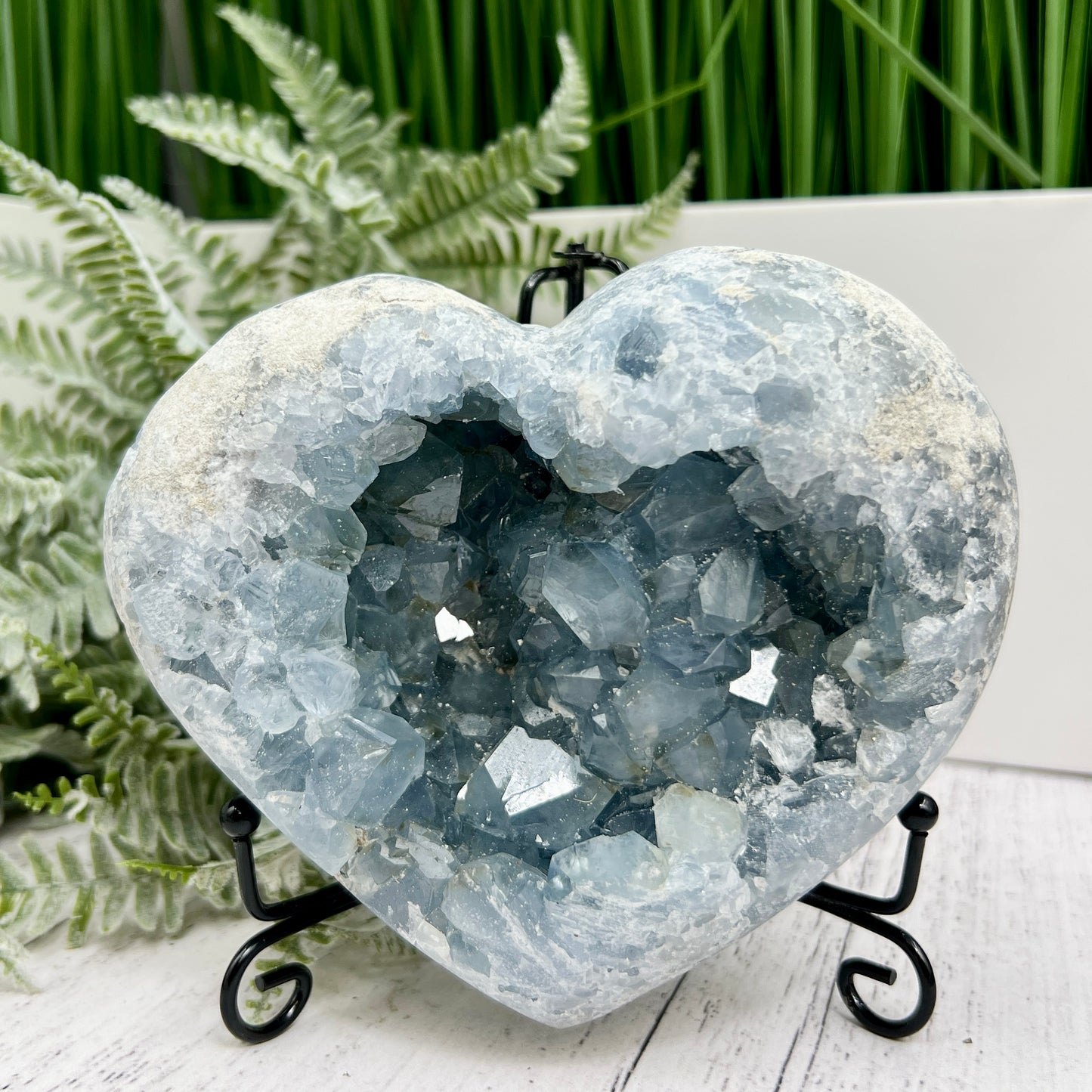Celestite Celestine Deep Blue Heart with Stand Large Geode Cluster Crystal 1448g