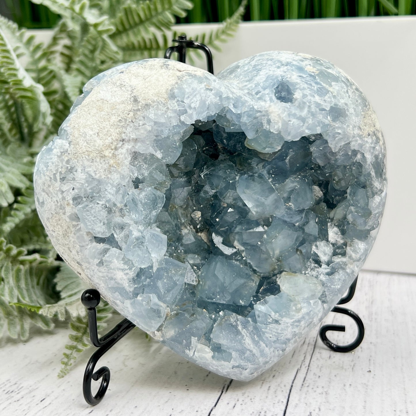 Celestite Celestine Deep Blue Heart with Stand Large Geode Cluster Crystal 1448g