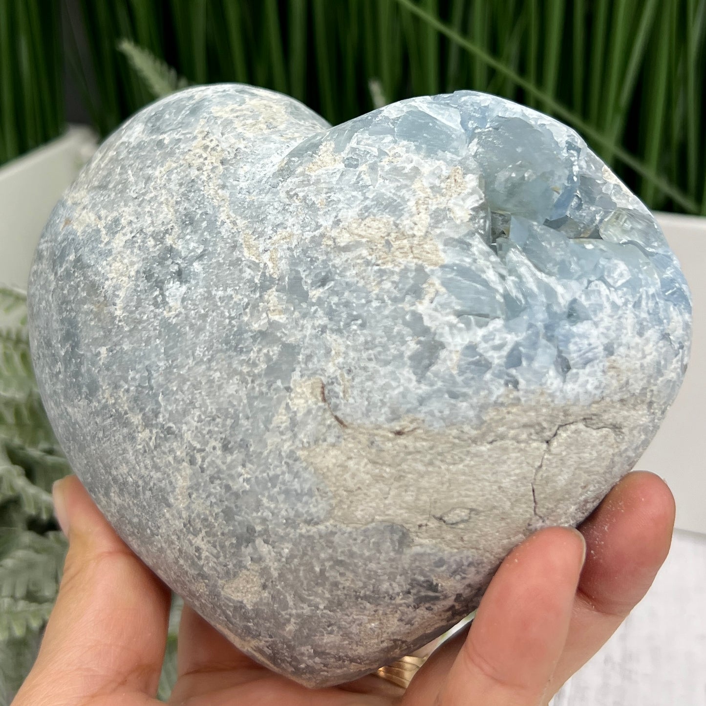 Celestite Celestine Deep Blue Heart with Stand Large Geode Cluster Crystal 1448g