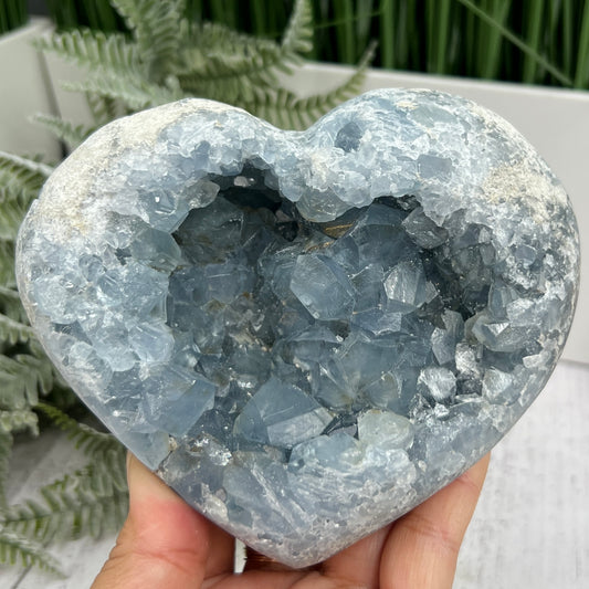 Celestite Celestine Deep Blue Heart with Stand Large Geode Cluster Crystal 1448g