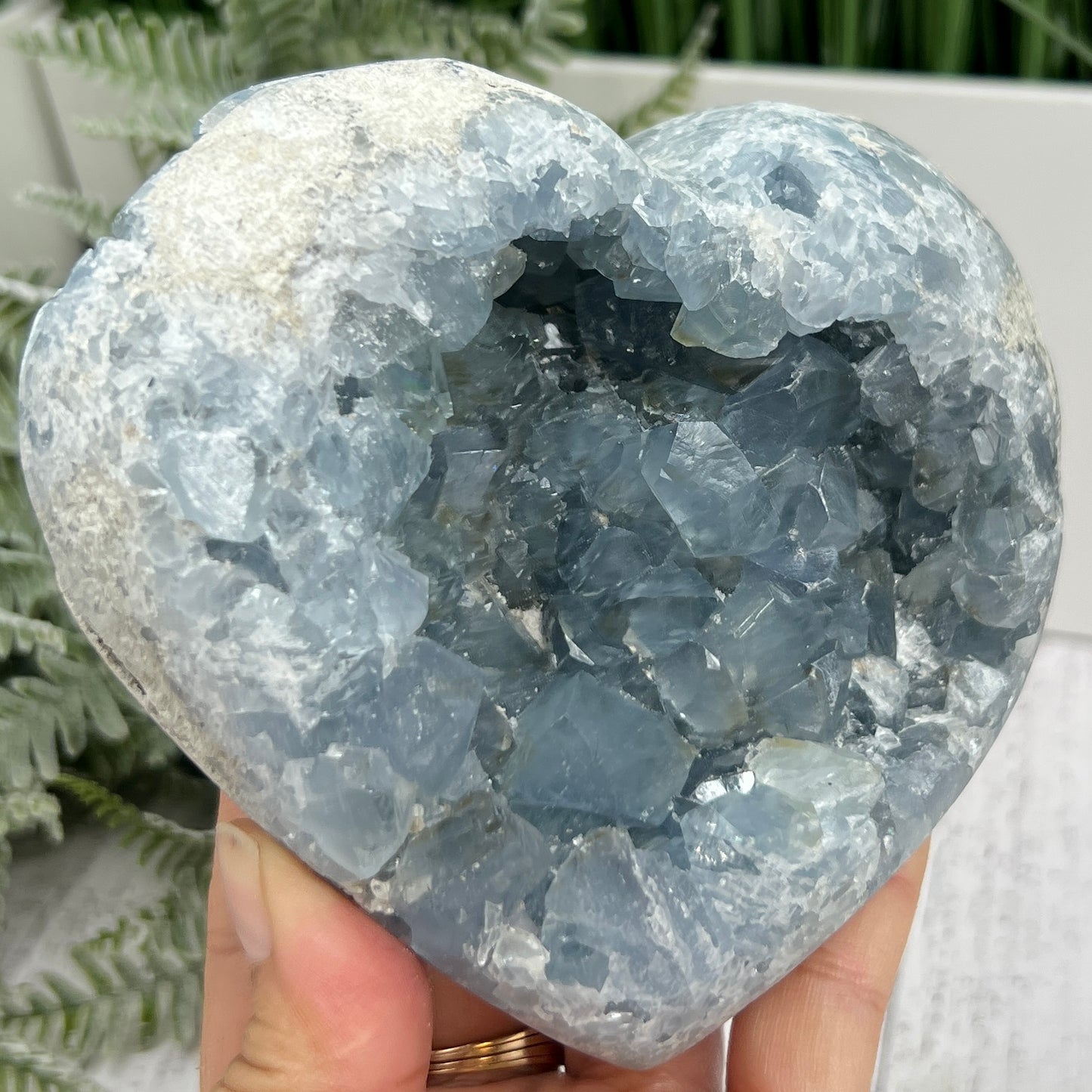 Celestite Celestine Deep Blue Heart with Stand Large Geode Cluster Crystal 1448g