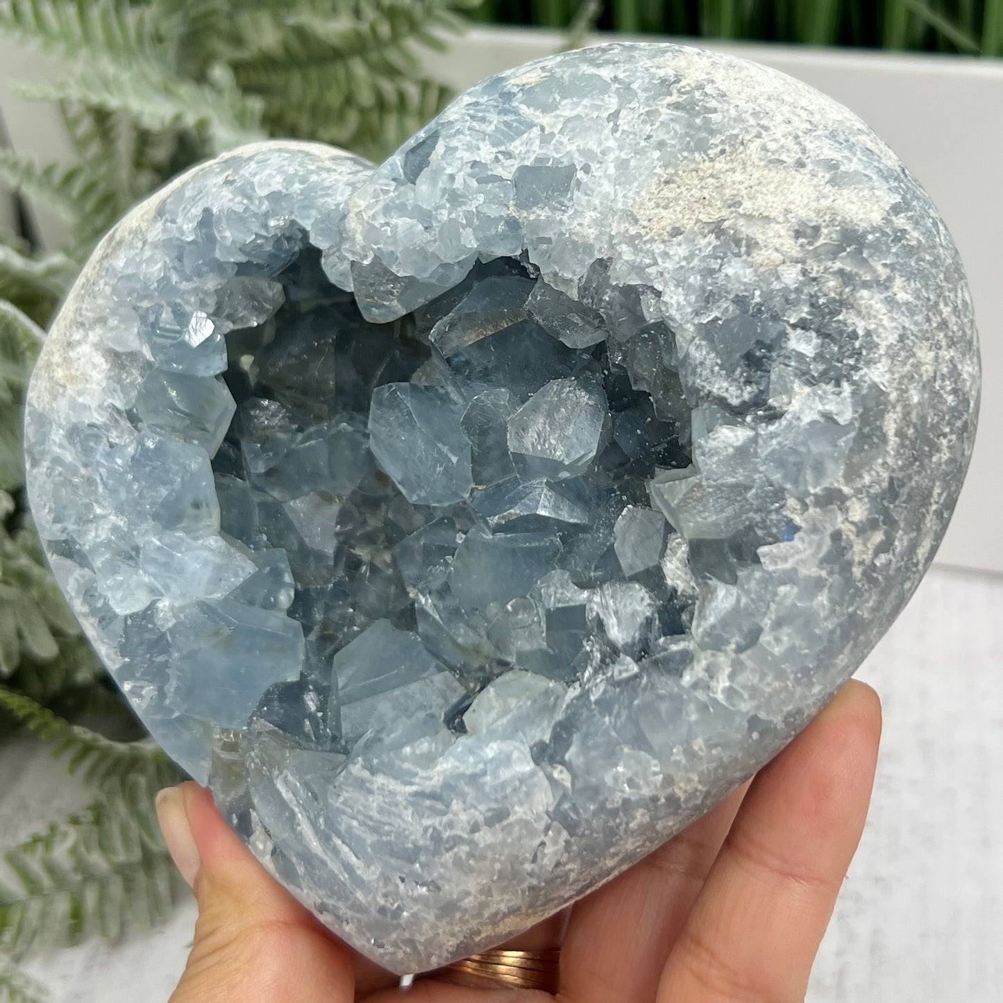 Celestite Celestine Deep Blue Heart with Stand Large Geode Cluster Crystal 1448g
