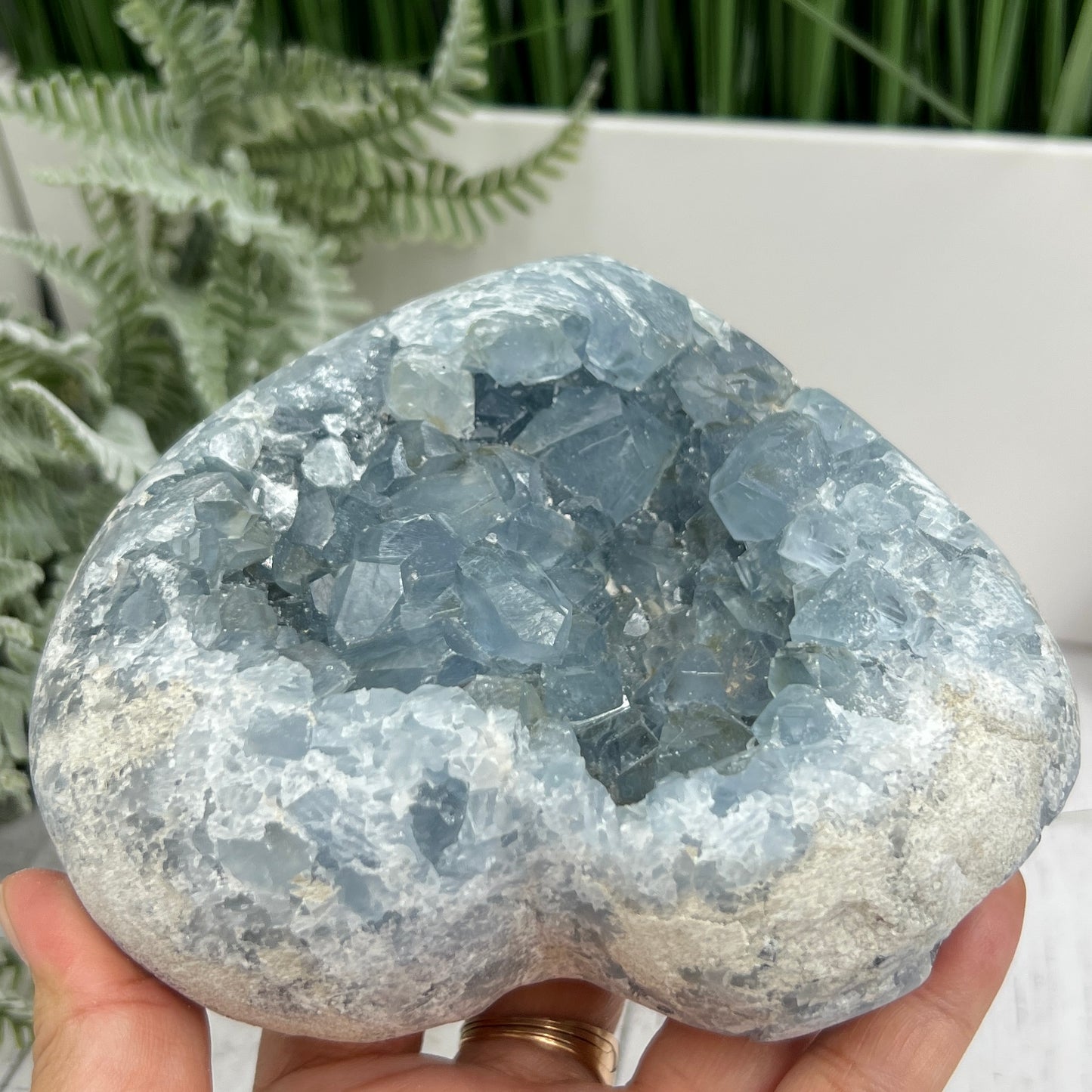Celestite Celestine Deep Blue Heart with Stand Large Geode Cluster Crystal 1448g